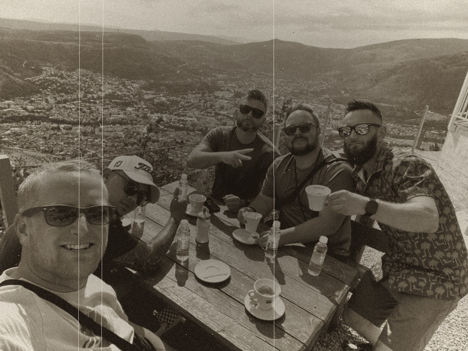 Field survey team above the Neretva valley, Mostar
